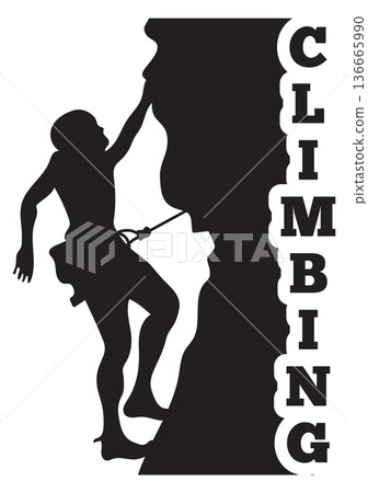 Climbing logo. Black rock mountaineering person silhouette Climbing logo. Black rock mountaineering person silhouette 136665990