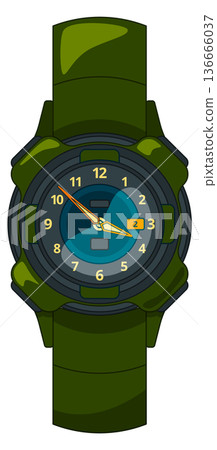 Green strap wristwatch cartoon icon. Hand clock 136666037