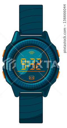 Digital watch with round screen. Wearable gadget icon 136666044