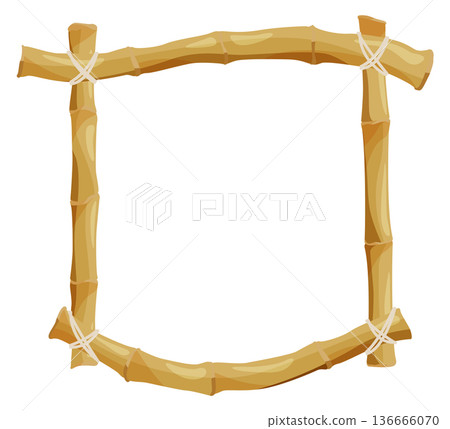 Decorative bamboo border. Natural wooden stick frame 136666070