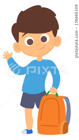 Schoolboy character. Happy cartoon kid with school backpack Schoolboy character. Happy cartoon kid with school backpack 136666109