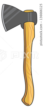 Axe color icon. Lumberjack tool line drawing Axe color icon. Lumberjack tool line drawing 136666125