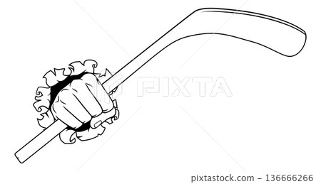 Hand holding Ice Hockey Stick Cartoon 136666266