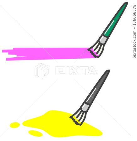 Illustration of a paint brush applying colorful water-based and oil-based paints Illustration of a paint brush applying colorful water-based and oil-based paints 136666378