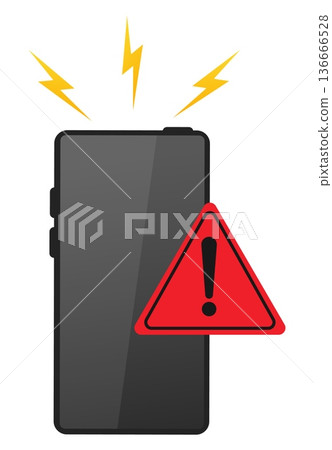 Smartphone with red exclamation mark. Important attention message. Malfunction or spam. Ring income call signal. Cellphone screen. Mobile display. Notification triangle sign. Vector vector Smartphone with red exclamation mark. Important attention message. Malfunction or spam. Ring income call signal. Cellphone screen. Mobile display. Notification triangle sign. Vector vector 136666528