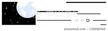 Space exploration, global connectivity, design templates, digital interfaces, astronomy, technology. Earth against a starry background with digital interface lines. Space exploration and global 136666568