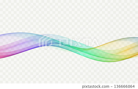 Multicolored transparent wave with smooth lines on a transparent background. 136666864
