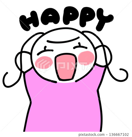 Hand-drawn illustration of a smiling girl with pink text 136667102