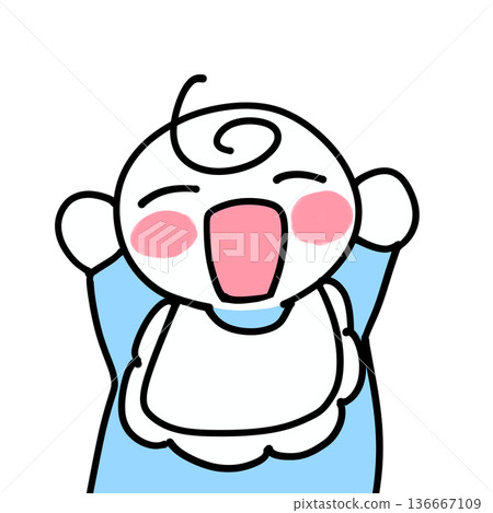 Hand-drawn illustration of a smiling baby in light blue 136667109
