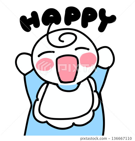 手繪插圖，淺藍色背景，描繪了一個微笑的嬰兒，並附有文字 136667110