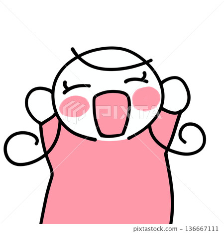 手繪插圖，描繪了一個穿著粉紅色衣服的微笑女孩。 136667111