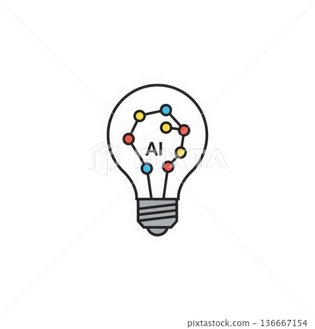 Artificial Intelligence Innovation Light Bulb Icon with Neural Network Circuit Pattern and Colorful Connected Nodes Technology Concept 136667154