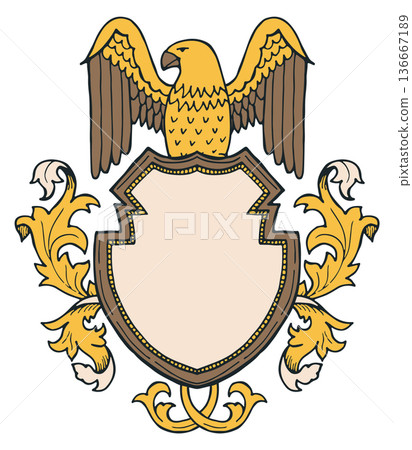 Blank medieval monogram frame. Eagle in antique style 136667189
