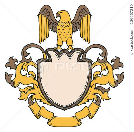 Eagle on heraldic insignia golden vintage style template Eagle on heraldic insignia golden vintage style template 136667210