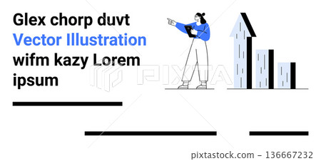 Business growth, data analytics, financial progress, strategy planning, market trends, presentation tools. Person pointing towards increasing bar graph. Concept of business growth and data analytics 136667232
