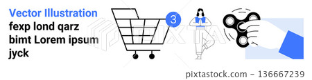 E-commerce, online shopping, digital interaction, gaming, modern lifestyle, consumer behavior. Shopping cart, person standing hand holding fidget spinner. E-commerce and online shopping concepts E-commerce, online shopping, digital interaction, gaming, modern lifestyle, consumer behavior. Shopping cart, person standing hand holding fidget spinner. E-commerce and online shopping concepts 136667239