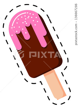 Chocolate ice cream bar sticker. Pink glazing dessert 136667286