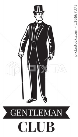 Victorian man black silhouette on gentleman club logo Victorian man black silhouette on gentleman club logo 136667373