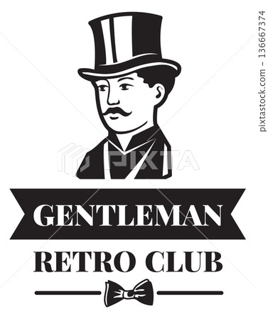 Gentleman retro club black logo. Vintage man portrait 136667374
