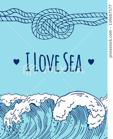 Nautical flyer. I love sea decorative lettering on blue background 136667377