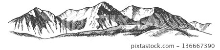 Rock cliffs mountain range. Hand drawn peaks Rock cliffs mountain range. Hand drawn peaks 136667390
