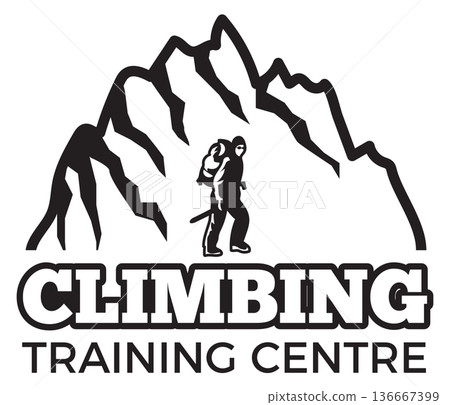 Mountaineering training center. Climbing rock outdoor logo Mountaineering training center. Climbing rock outdoor logo 136667399