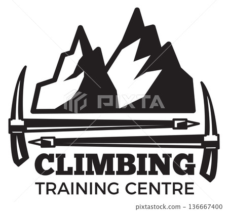 Climbing training center black logo. Mountain exploration symbol Climbing training center black logo. Mountain exploration symbol 136667400
