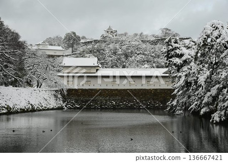 National Treasure Hikone Castle: A snowy winter scene 136667421