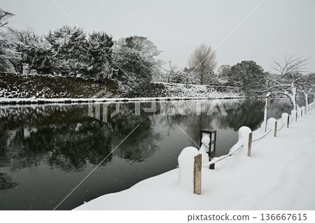 National Treasure Hikone Castle: A snowy winter scene National Treasure Hikone Castle: A snowy winter scene 136667615
