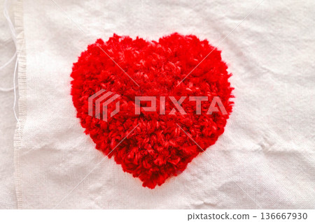 Red heart punch needle embroidery 136667930