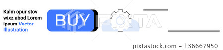 E-commerce, online shopping, digital systems, website design, purchasing process, transaction . A blue buy button next to a gear symbol with placeholder text. E-commerce and online shopping concept E-commerce, online shopping, digital systems, website design, purchasing process, transaction . A blue buy button next to a gear symbol with placeholder text. E-commerce and online shopping concept 136667950