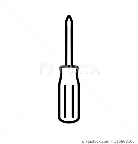Line drawing illustration of a Phillips head screwdriver that can be used for DIY and repairs 136668103