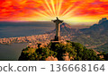 Beautiful christ statue aerial view on corcovado hill 136668164