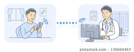 透過線上醫療諮詢連結病人和醫生的示意圖 136668463