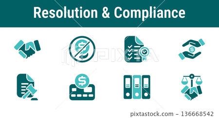 Resolution and Compliance Icons set 136668542