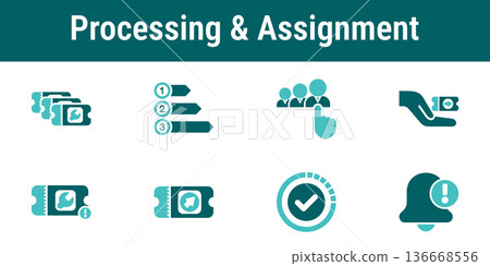 Processing And Assignment Workflow Icons Set Processing And Assignment Workflow Icons Set 136668556