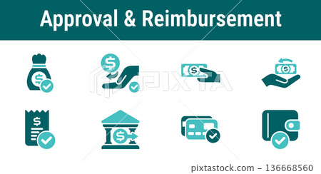 Approval and Reimbursement Icons set Approval and Reimbursement Icons set 136668560