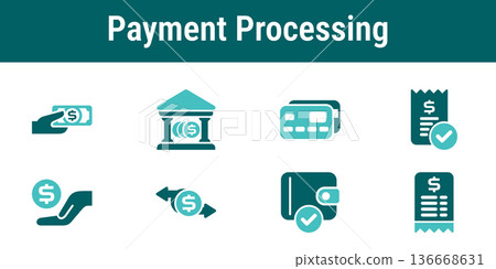 Payment Processing Workflow Icons set Payment Processing Workflow Icons set 136668631