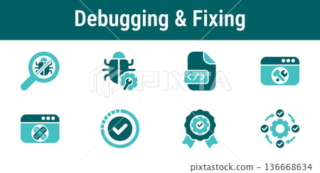 Debugging And Fixing Workflow Icons Set 136668634