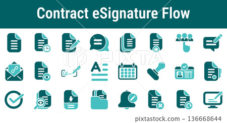 Contract eSignature Flow Process Icons Contract eSignature Flow Process Icons 136668644