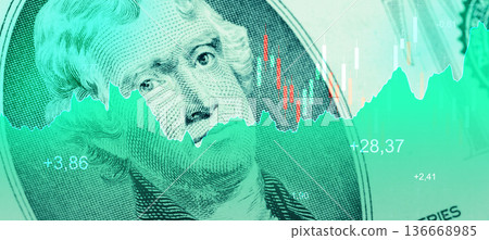 Stock market trends displayed over a one dollar bill close-up during trading hours Stock market trends displayed over a one dollar bill close-up during trading hours 136668985