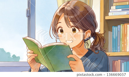 閱讀場景，在安靜的空間、房間、室內翻頁，閱讀，平靜，放鬆，獨處時光，假期，生活 136669037