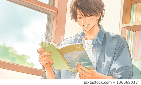 閱讀場景，在安靜的空間、房間、室內翻頁，閱讀，平靜，放鬆，獨處時光，假期，生活 136669038