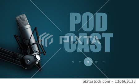 Podcast microphone setup for online conversation recording in a studio setting Podcast microphone setup for online conversation recording in a studio setting 136669133