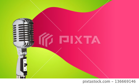 Podcast microphone with wave design in bright colors on a simple background Podcast microphone with wave design in bright colors on a simple background 136669146