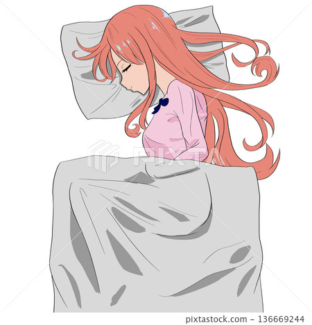 睡在日式床墊上的女人 136669244