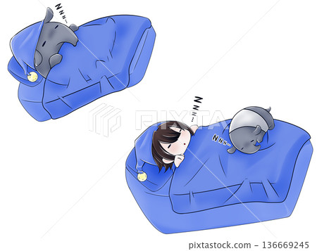 男孩和貘睡覺的插圖 136669245