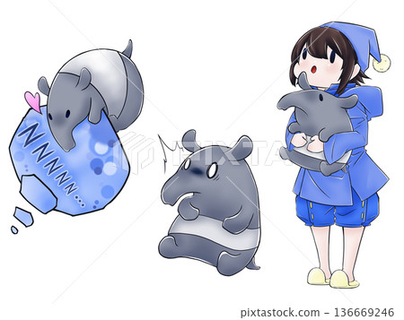 男孩和貘插圖 136669246