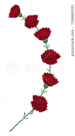 [Carnation curve line] Hand embroidery illustration material 136669381