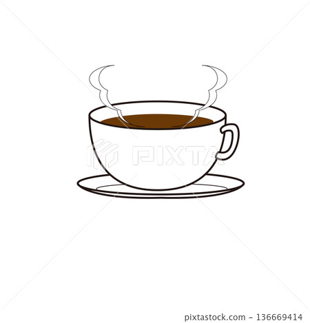 Monochrome line drawing icon illustration of a steaming coffee cup Monochrome line drawing icon illustration of a steaming coffee cup 136669414